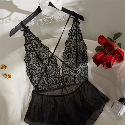 New Pink Tender Girl Sexy V-Neck Beautiful Back Mesh One-Piece Lingerie