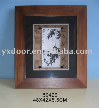 Wooden Decorative Frame(59426), Chinese style wall shadow box, wall decoration board, brown color