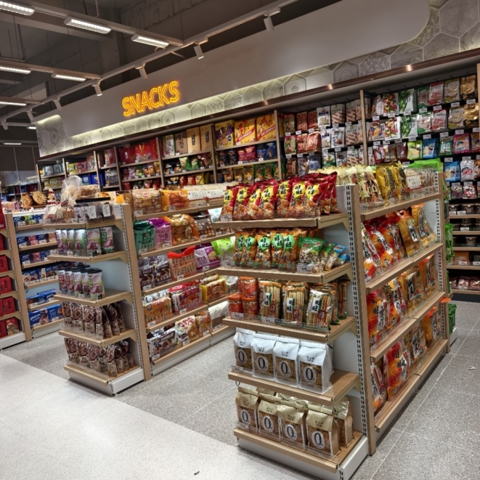 L-column Double Sided Display Shelf for Supermarket