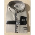 Grey Chinese Collar Mens Qatari Thobe With Embroidery