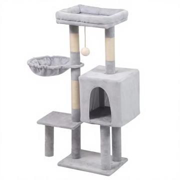 Luxury Corrugated Cardboard & Wooden Cat Climbing Frame Indoor Cat Tree Multi-Level Climbing Condo with Replaceable Pad