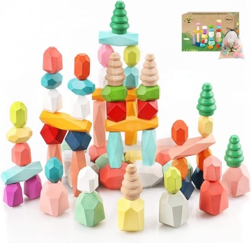 High-Quality Wooden Rainbow Stacking Stones: A Montessori-Style Educational Toy Set for Kids