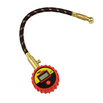 Portable Tire Accessories: Black Rubber Housing Tire Pressure Gauge with Brass Air Release Valve