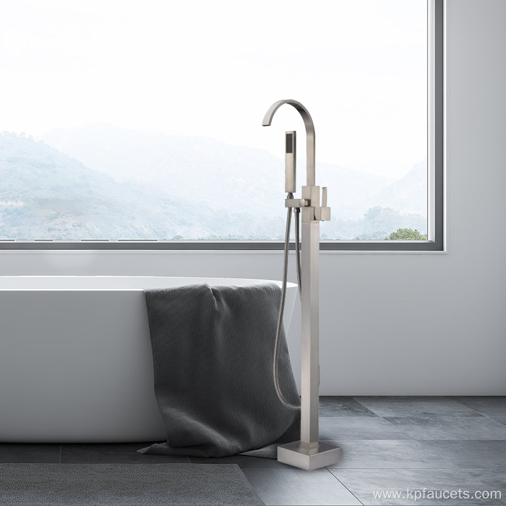 Brushed Nickel High-end and Floor Standing Tub Faucet with Handheld Shower, Elegant Freestanding Bathtub Faucet Tub Filler