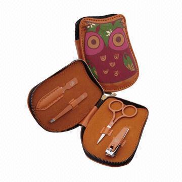 High-grade 4pcs Manicure Set, Made of Stainless Steel, Gift Promotion, Owl Pouch