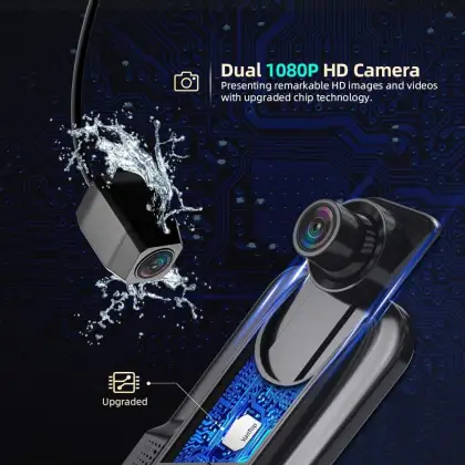QSF New Mirror Dash Cam: 1080P HD Touchscreen Dual-Lens with RearView Night Vision for Car DVR Camera - Factory Dash Cam
