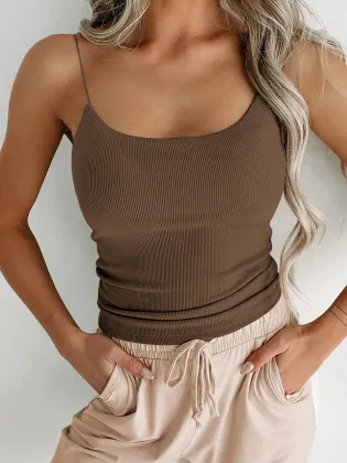 Custom Logo Women's Ribbed Spaghetti Strap Cami Tank Tops & Girls Camisoles