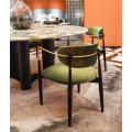 Silla de comedor verde de lujo con pierna de metal