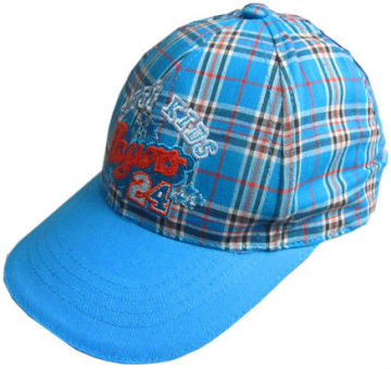 Kids plaid baseball cap with embroidery patch work