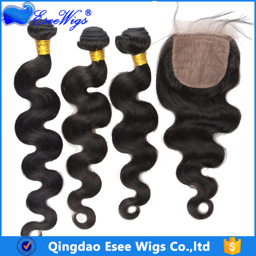 Eseewigs Aliexpress Good Quality Brazilian Human Hair Cheap 4x4 Silk Base Closure Body Wave With Bundles 8-28inch