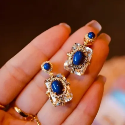 Lapis Lazuli Vintage Art Deco 18k Gold Pendant