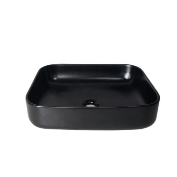 Matte Black Square Ceramic Bathroom Vessel Sink Basin