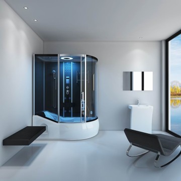 Modern Square Sliding Open Shower Cabin with Tempered Glass and Whirlpool Functions