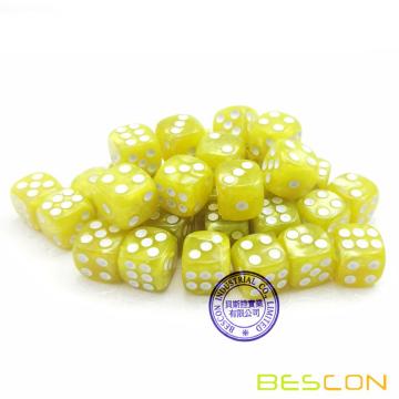 Bescon 12mm dés 6 côtés 36 dans la boîte de brique, 12mm meurent six faces (36) bloc de matrices, jaune de marbre
