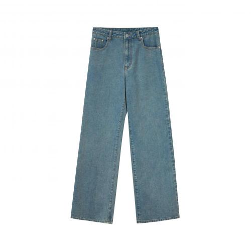 Ladies Gray Straight-leg Jeans