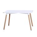 Mesa de comedor rectangular blanca moderna con base de madera