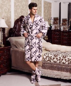 Fashion Printed Fleece Men's Bathrobe For Winter