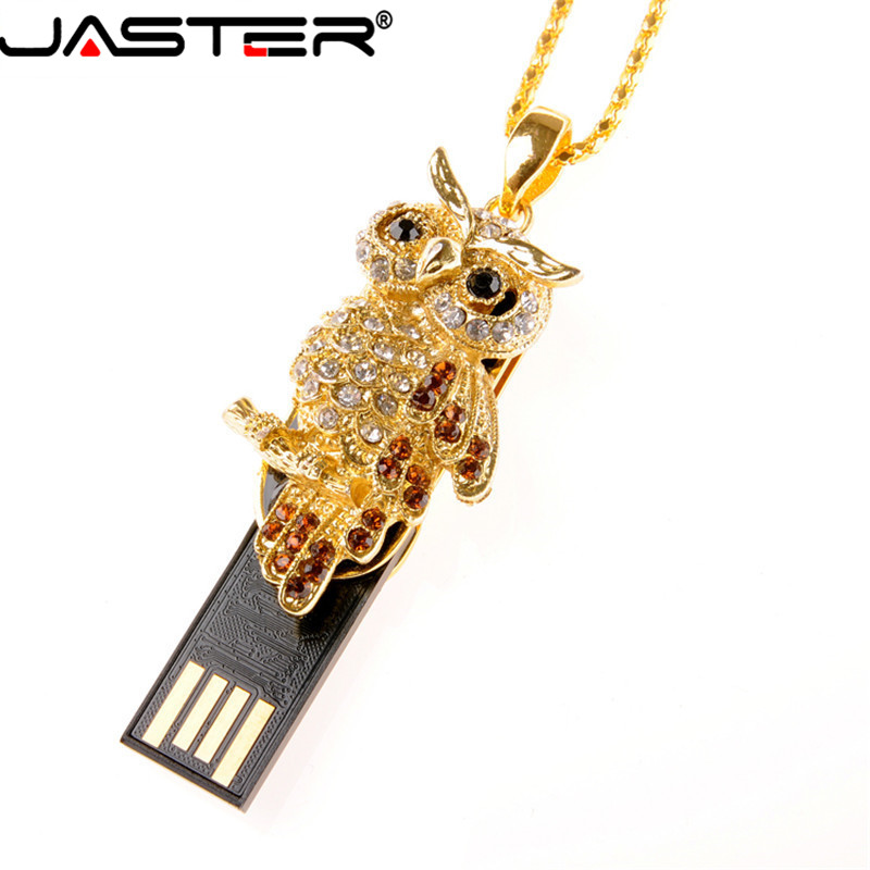 JASTER Pen drive metal keychain 64GB 32GB 16GB 8GB 4GB Crystal owl usb flash drive pendrive waterproof usb stick Hot