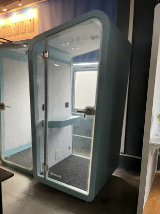blue phone pod recording security office booth