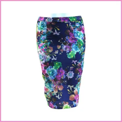 sweet floral printed elastic fabric flounce skirt