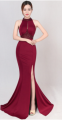 Yaz Yeni Akşam Elbise Şarap Kırmızı Tost Elbise Uzun Asma Boyun Elbisesi İnce oldu İnce Balık Kuyruk