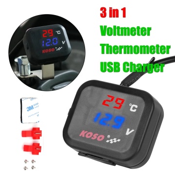 3-in-1 Motorcycle Tester, Voltage & Temperature Meter, USB Charger for 24V/12V HONDA SUZUKI BMW ATV