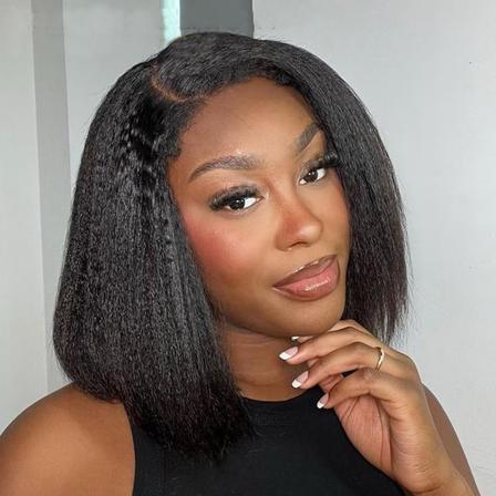 8 inch 13x4 Lace Front Kinky Straight Bob Wig