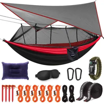 Portable Double Hammock with Bug Net and Rain Fly - Feistel Hammock with Heavy Duty Tree Straps