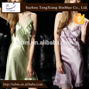 100%mulberry silk nightdress for lady, sexy lace hemmed silk nightgown, soft and smooth silk lingerie
