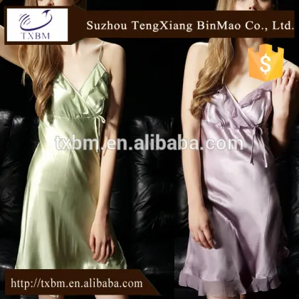 100%mulberry silk nightdress for lady, sexy lace hemmed silk nightgown, soft and smooth silk lingerie