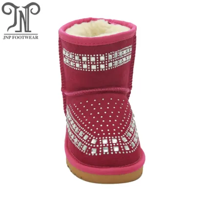 Girls Red Snow Suede Boots with Crystals