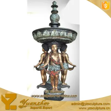 outdoor antique metal tiered fountain sculpture with children statues