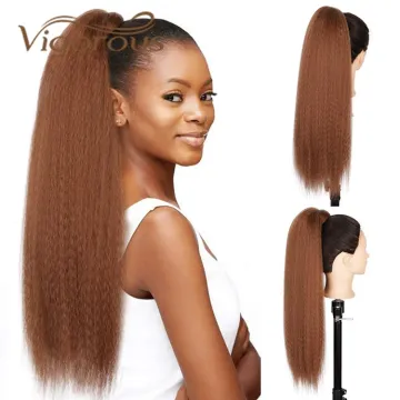 Vigorous High Quality Wholesale Long Magic Paste Brown Yaki Straight Cosplay Party Drawstring Synthetic Ponytail Hair Extension