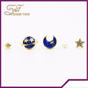 Enemal alloy star and moon stud earring sets for girls