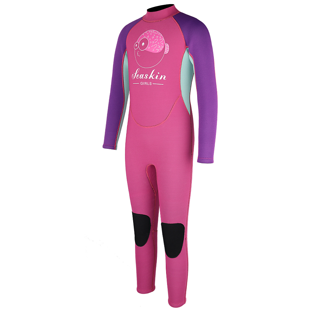 सीस्किन 3/2 मिमी बच्चे लंबे आस्तीन वापस ज़िप समुद्र तट डाइविंग पूर्ण wetsuits
