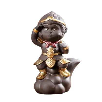 Ceramics Monkey King Figurine - Sun Wukong Statue for Aquarium Decor