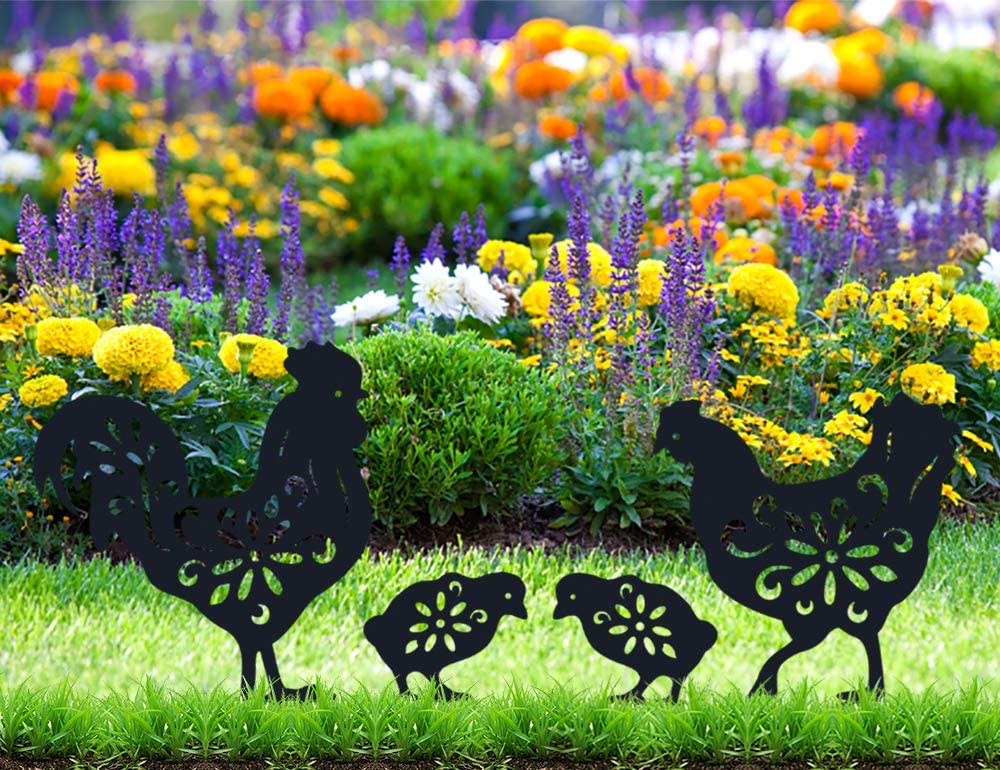 Metall -Rooster Dekorative Garteneinsätze