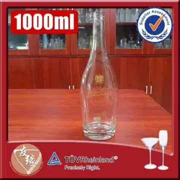 Unique shape 1000ml glass vodka wine bottle spirit liquor brandy cognac bottle with cork