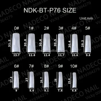 Nadeco Long Square Half Cover Big Arch Curved Coffin Acrylic False Nail Tips - Natural Color French Style (550 pcs)