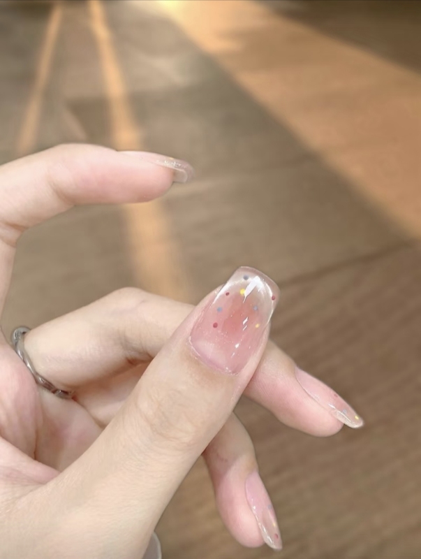 Summer French Dopamine Polka Dot Handcrafted Wearable Nails