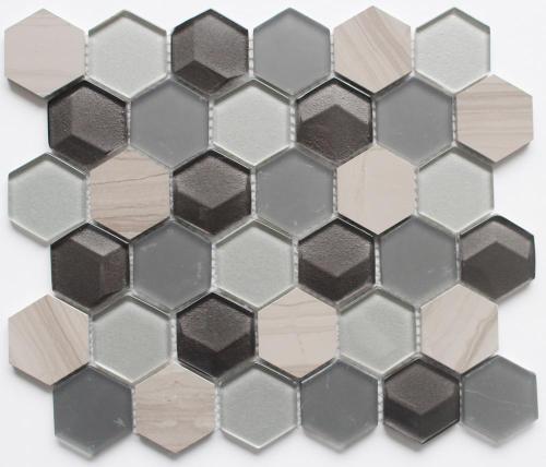Marmer kaca dicampur Hexagon mosaik ubin