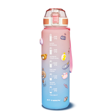 Large 1L Kids Water Bottle with Bounce Cover and Time Reminder Stickers for Sports Fitness