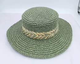 Crochet flat top paper straw hat for women