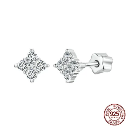 Simple Sparkle Moissanite Diamond Stud Earrings S925 Sterling Silver Platinum Plated Jewelry for Women