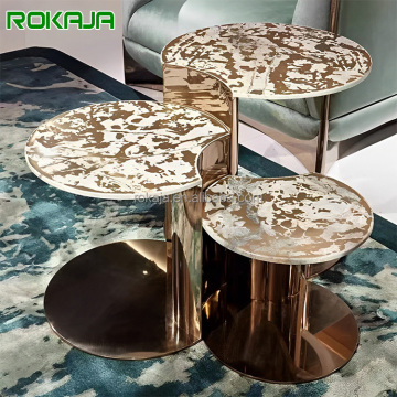 Metalen frame marmeren bovenste ronde salontafel set voor villa woonkamer