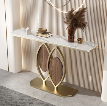 Black Gold Metal Base Marble Top Console Table for Living Room
