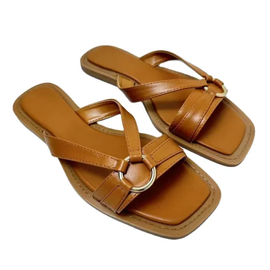 Summer 2024 Women's Large Size 43 Square Toe Flat Slippers: Stylish Beach & Outdoor Sandals for Leisure