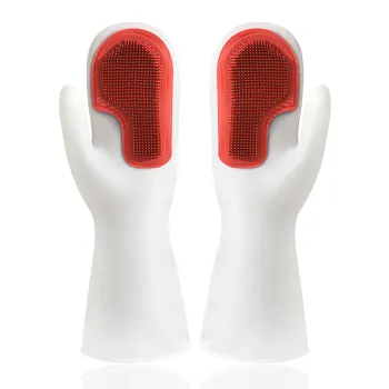 Dish Washing Cleaning Gloves with Silicone Brush and Stretched Cuff