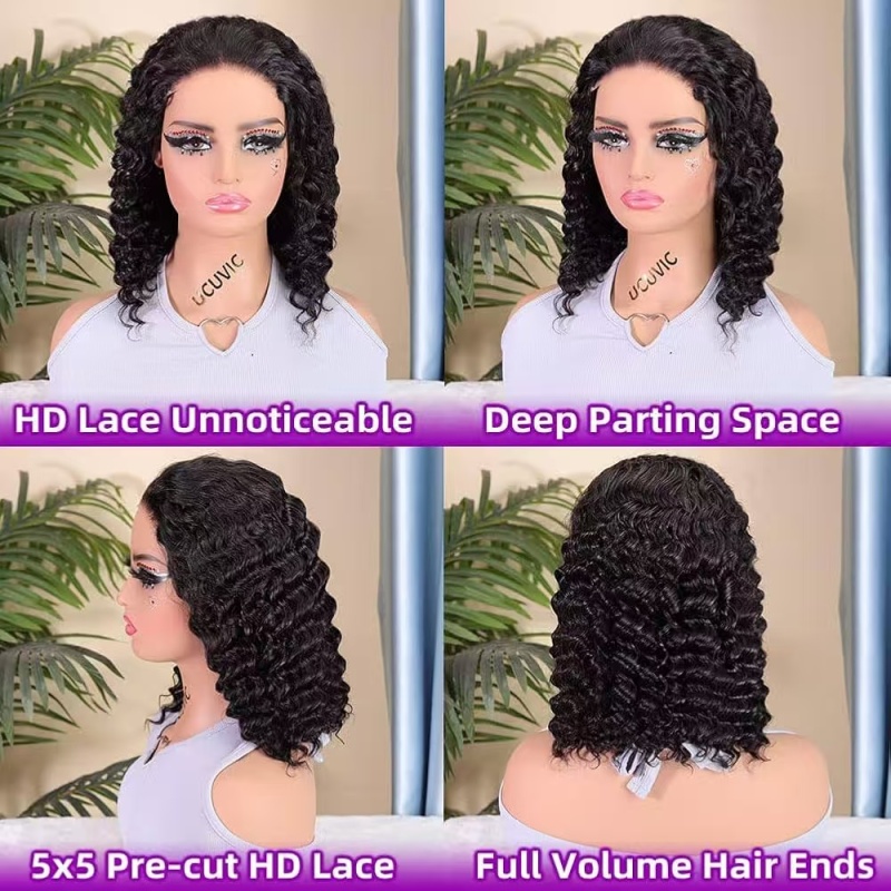 12 Inch 5×5 Closure Curly Bob Wig