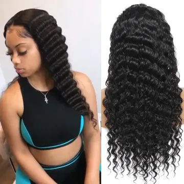 Deep Wave Transparent Ful Lace Wig Pre-Plucked Bleached Knots Human Hair Wigs For Women Brazillian Deep Wave Curly Wig Vendor